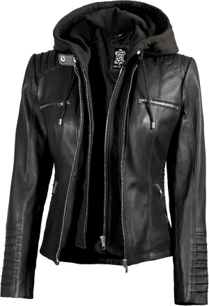 Blingsoul Leather Jacket Women - Real Lambskin Womens Leather Jackets with Removable Hood