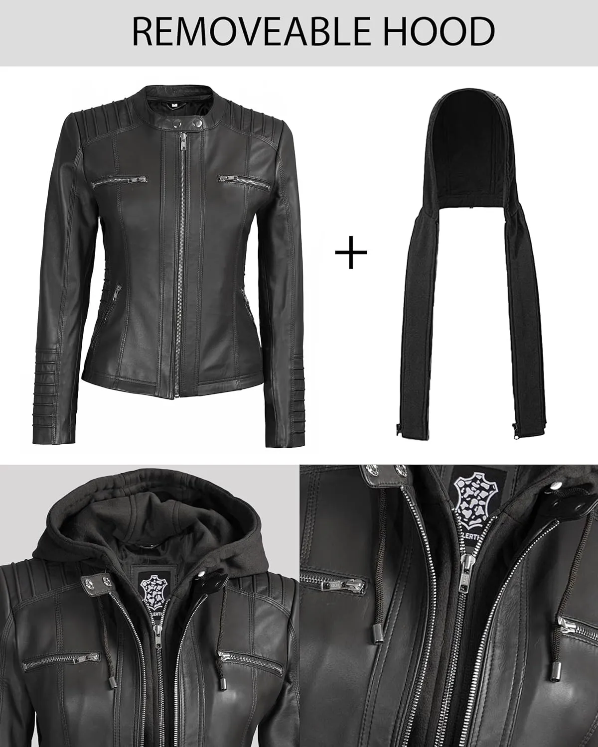 Blingsoul Leather Jacket Women - Real Lambskin Womens Leather Jackets with Removable Hood