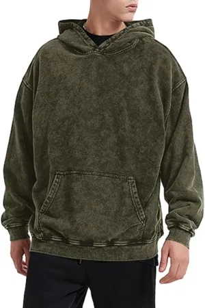 Bobeutou Oversized Hoodie Men Vintage Cotton Casual Hooded Sweatshirt Trendy Baggy Basic Hoodies Retro Pullover Streetwear