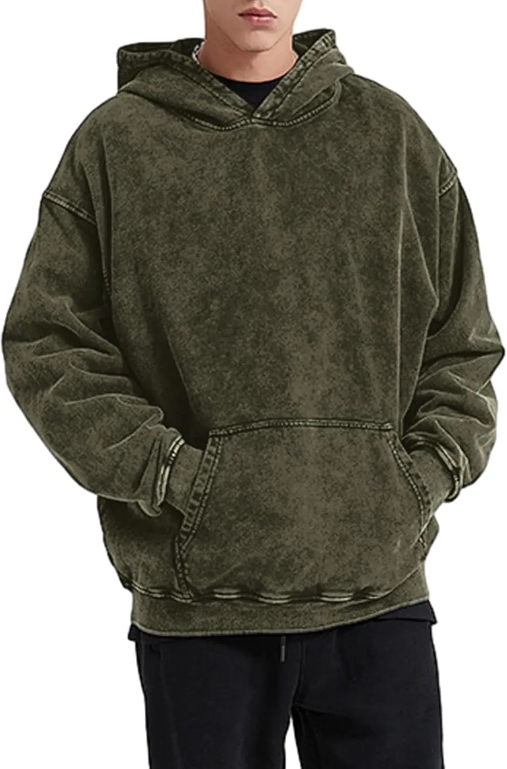 Bobeutou Oversized Hoodie Men Vintage Cotton Casual Hooded Sweatshirt Trendy Baggy Basic Hoodies Retro Pullover Streetwear