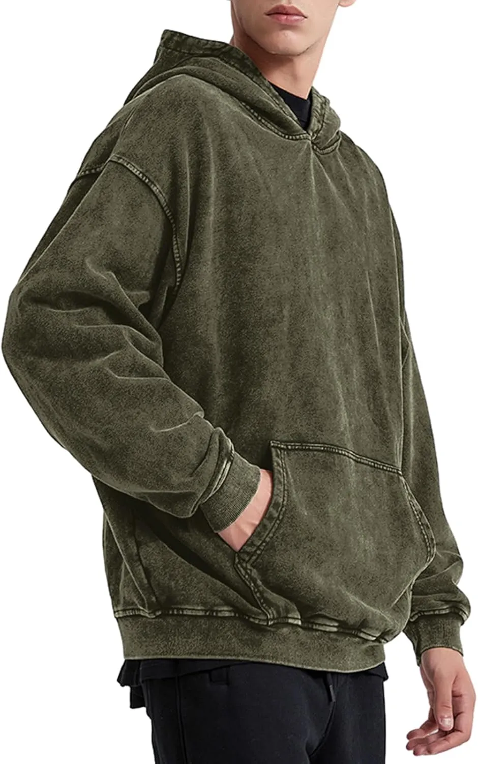 Bobeutou Oversized Hoodie Men Vintage Cotton Casual Hooded Sweatshirt Trendy Baggy Basic Hoodies Retro Pullover Streetwear