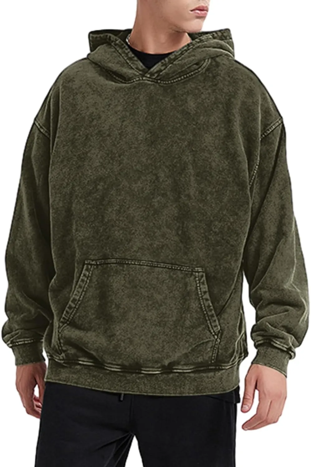 Bobeutou Oversized Hoodie Men Vintage Cotton Casual Hooded Sweatshirt Trendy Baggy Basic Hoodies Retro Pullover Streetwear