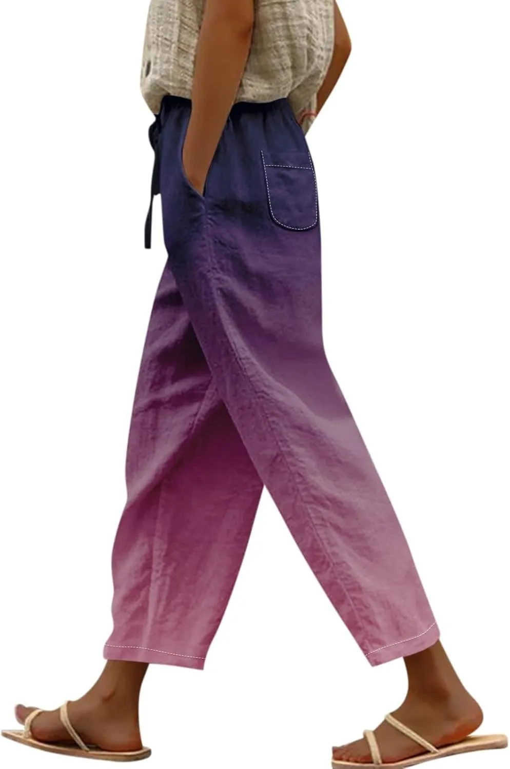 Boho Summer Capris for Women Linen Cropped Pants with Adjustable Drawstring Wide Leg 2025 Travel Casual