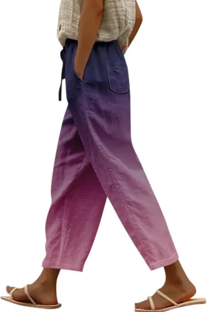 Boho Summer Capris for Women Linen Cropped Pants with Adjustable Drawstring Wide Leg 2025 Travel Casual