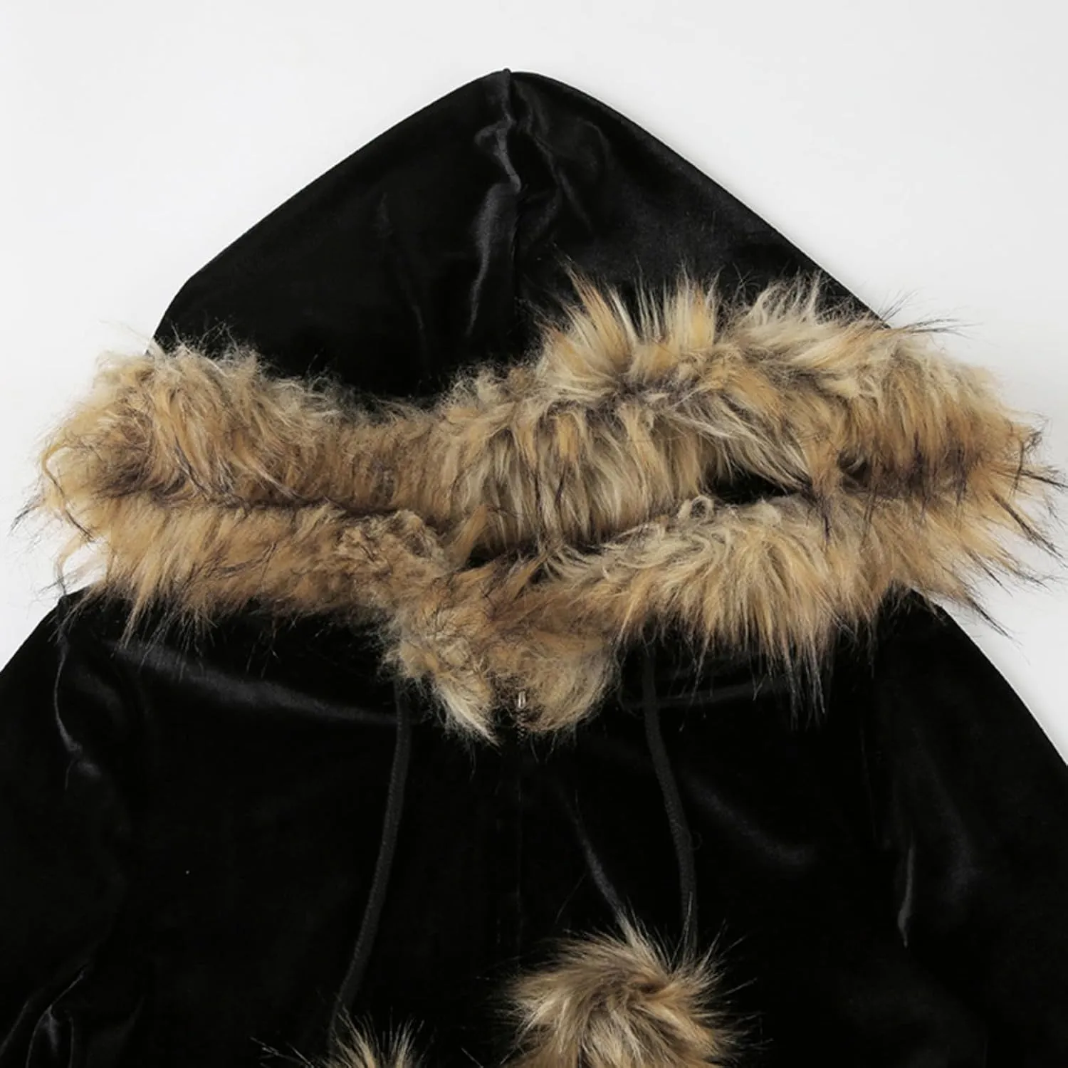 Boslog Velvet Hoodies for Women, Long Sleeve Zip Sweatshirt Crop Top Jackets with Fur Hooded Drawstrings, Retro Y2k