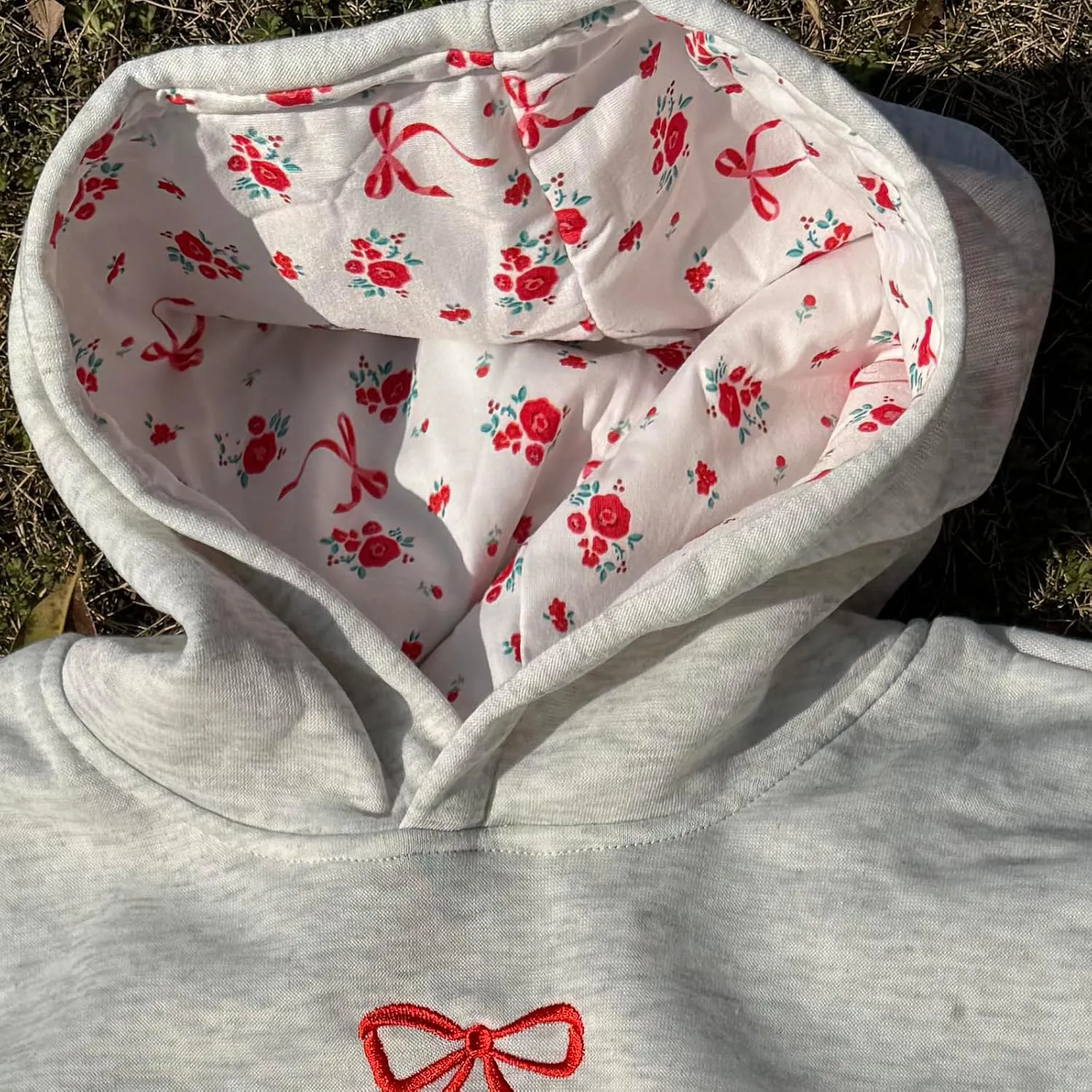 Bow Hoodie Hibiscus Women Oversized Cute Graphic Embroidered Preppy Y2K Long Sleeve Sweatshirt Pullover