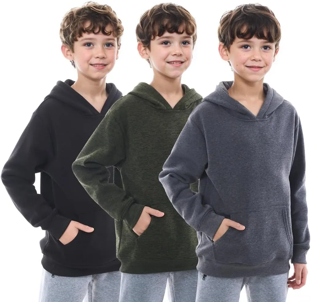 Boys Athletic Hoodie Sweatshirt, 3 Pk Fleece Long Sleeve Kids Pullover Hoodies boy&girl Size 6-20