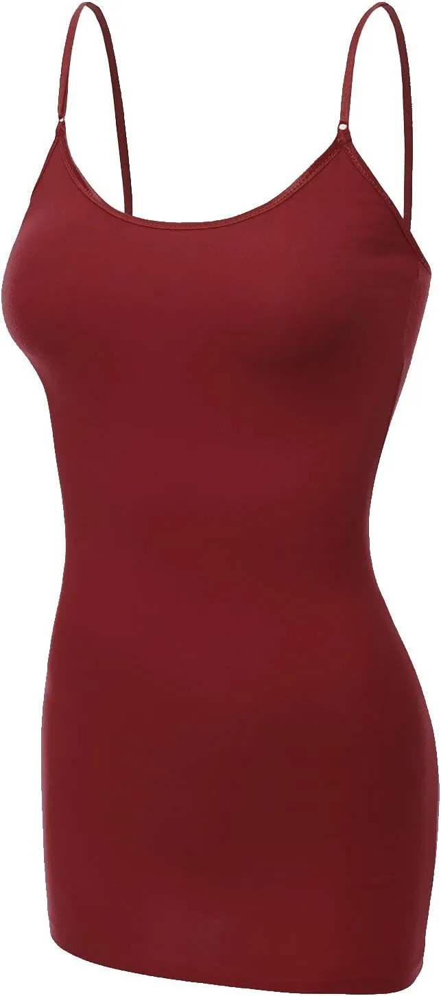 Bozzolo Women's Ladies Adjustable Spaghetti Strap Basic Long Cami Tunic Tank Top