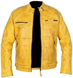 Brown Biker Leather Jacket Men - Real Lambskin Leather Cafe Racer Distressed Motorcycle Jacket