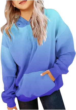 BTDECLAR Hoodies for Teen Girls Hooded Sweatshirt Fleece Cute Oversized Pullover Tops Gradient Preppy Clothes Size 10 12