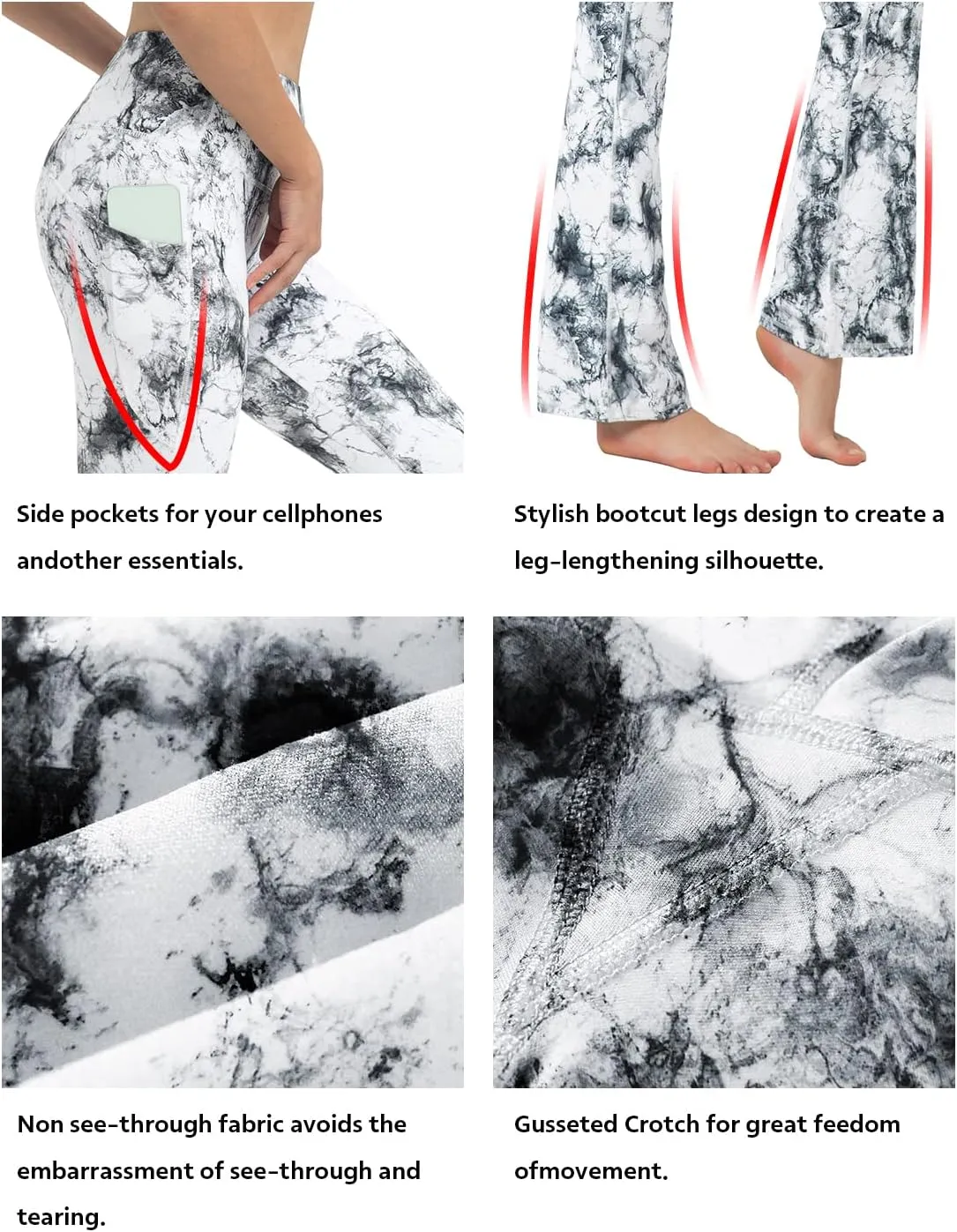BUBBLELIME 29"/31"/33"/35"/37" Women Bootleg/Wide Legs High Waist Yoga Pants Tummy Control Bootcut Workout Flared Out Pockets