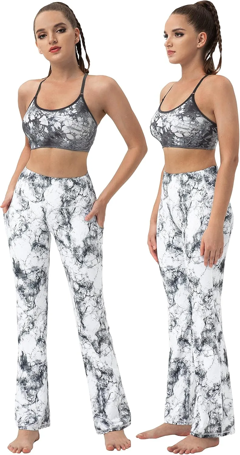 BUBBLELIME 29"/31"/33"/35"/37" Women Bootleg/Wide Legs High Waist Yoga Pants Tummy Control Bootcut Workout Flared Out Pockets