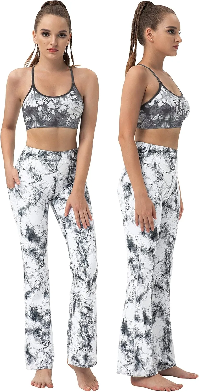 BUBBLELIME 29"/31"/33"/35"/37" Women Bootleg/Wide Legs High Waist Yoga Pants Tummy Control Bootcut Workout Flared Out Pockets