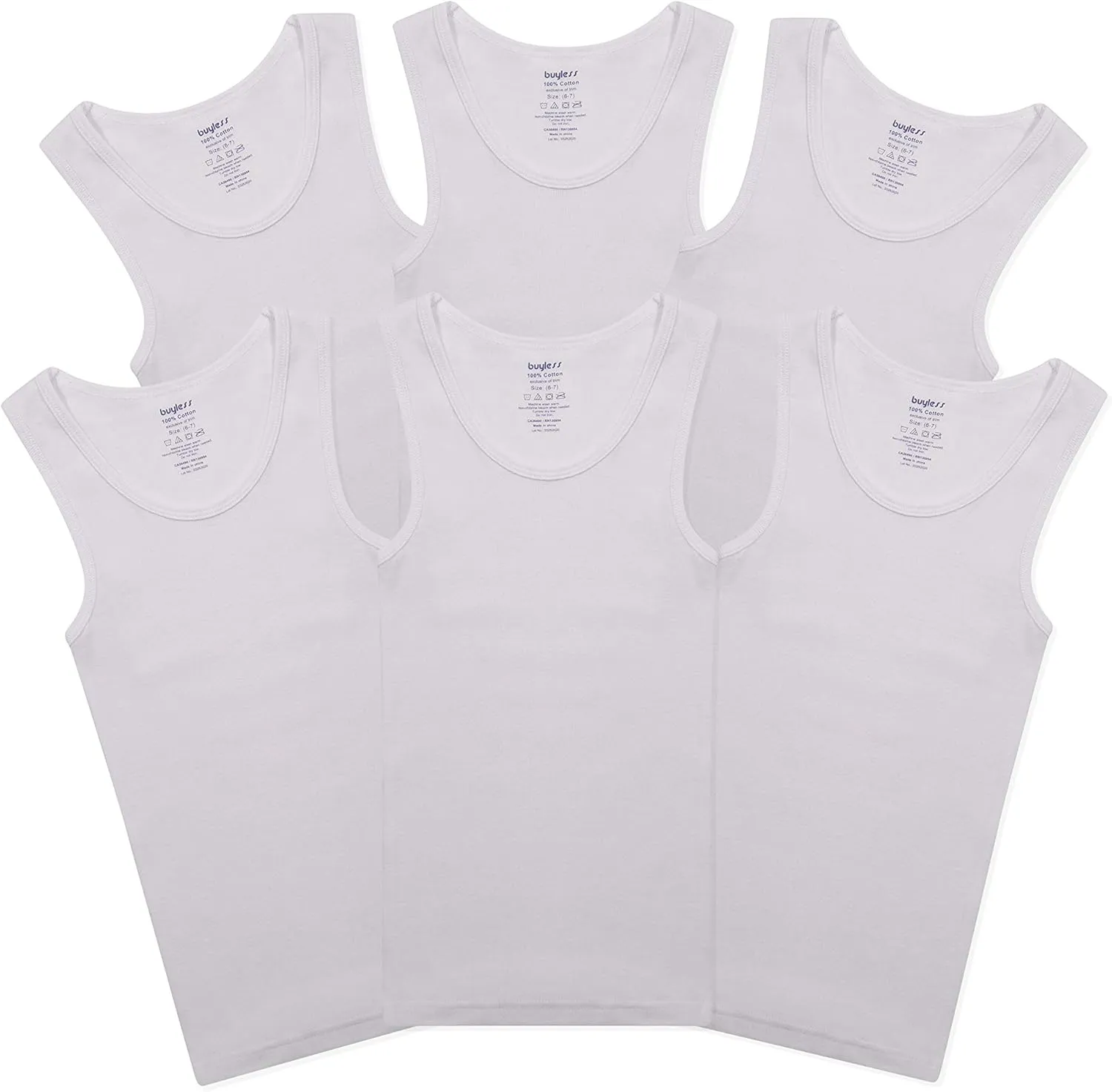 Buyless Fashion Boys Scoop Neck Tagless Undershirts Soft Cotton Tank Top (12 Pack)