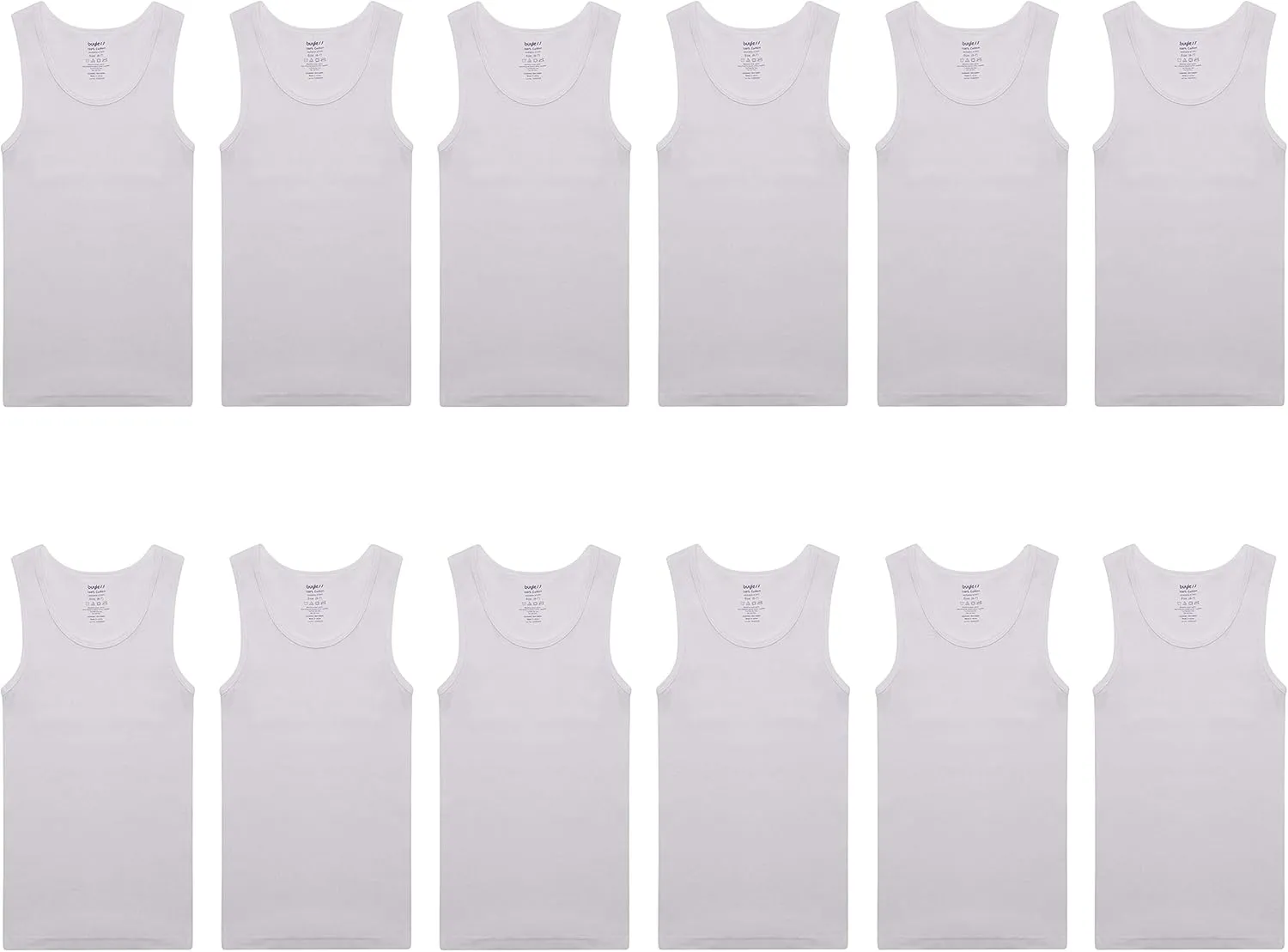 Buyless Fashion Boys Scoop Neck Tagless Undershirts Soft Cotton Tank Top (12 Pack)