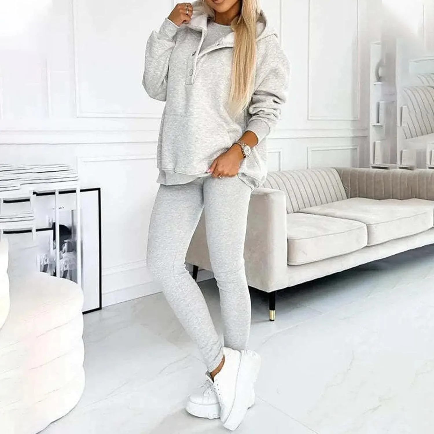 Calmlily 3 Piece Hoodie Set Women,Calmlily Oversized Hooded Casual 3pc Sweatshirt Suit,3 Piece Sets for Women
