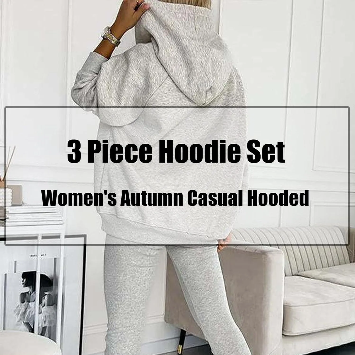 Calmlily 3 Piece Hoodie Set Women,Calmlily Oversized Hooded Casual 3pc Sweatshirt Suit,3 Piece Sets for Women