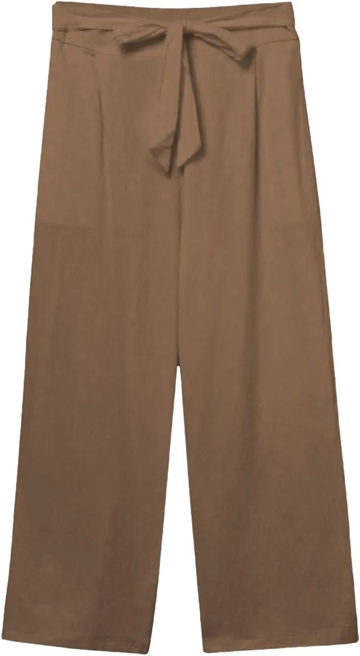 Capri Pants for Women High Waist Linen Casual Pant 2025 Summer Drawstring Elastic Wide Leg Plus Size Lounge Trouser
