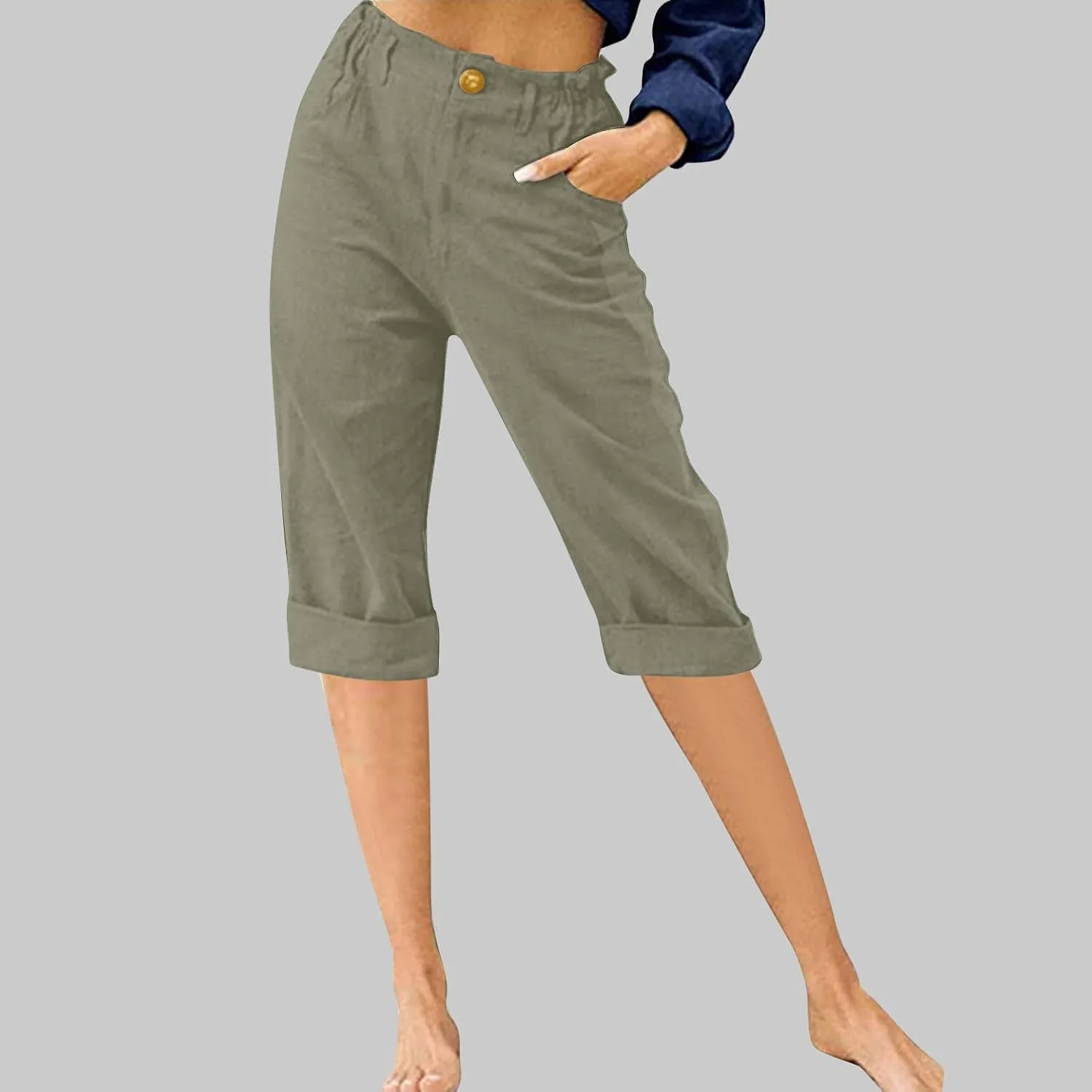 Capris for Women 2025 Summer Casual Plus Size Beach Cotton Linen Pants Trendy Elastic Waist Vacation Cropped Trousers