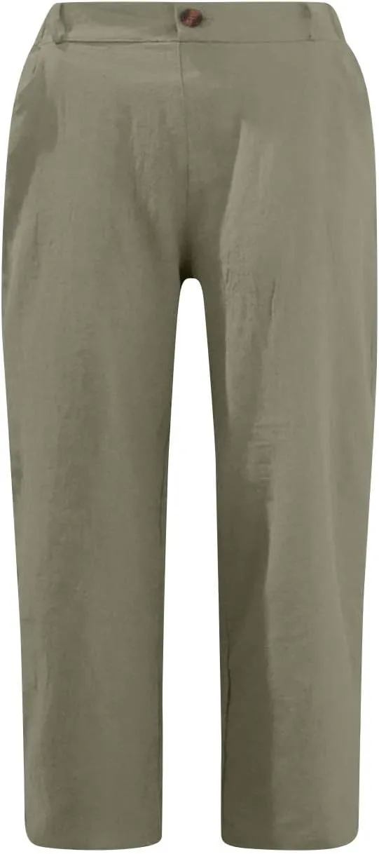 Capris for Women 2025 Summer Casual Plus Size Beach Cotton Linen Pants Trendy Elastic Waist Vacation Cropped Trousers