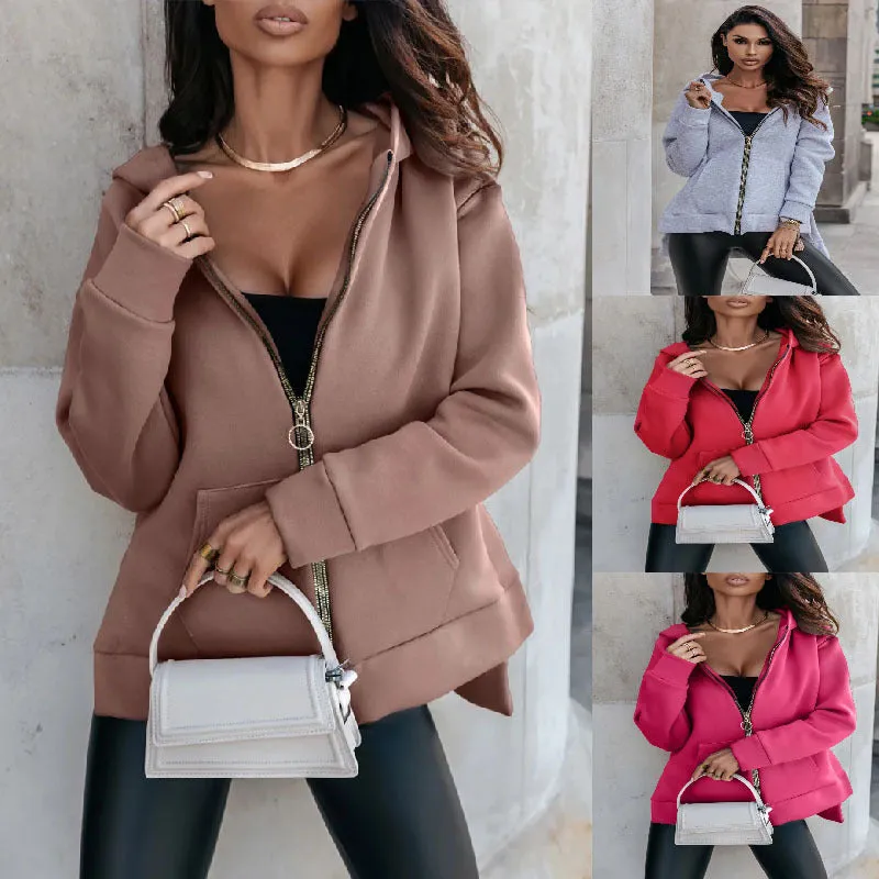 Casual Sport Pocket Zip Hoodie Sweatshirt Wholesale Womens Clothing