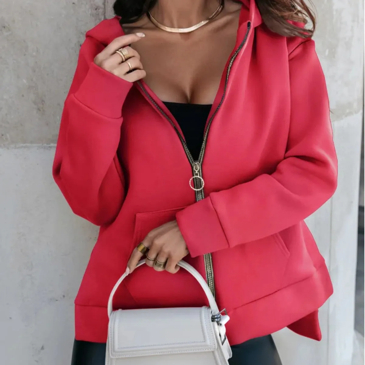 Casual Sport Pocket Zip Hoodie Sweatshirt Wholesale Womens Clothing