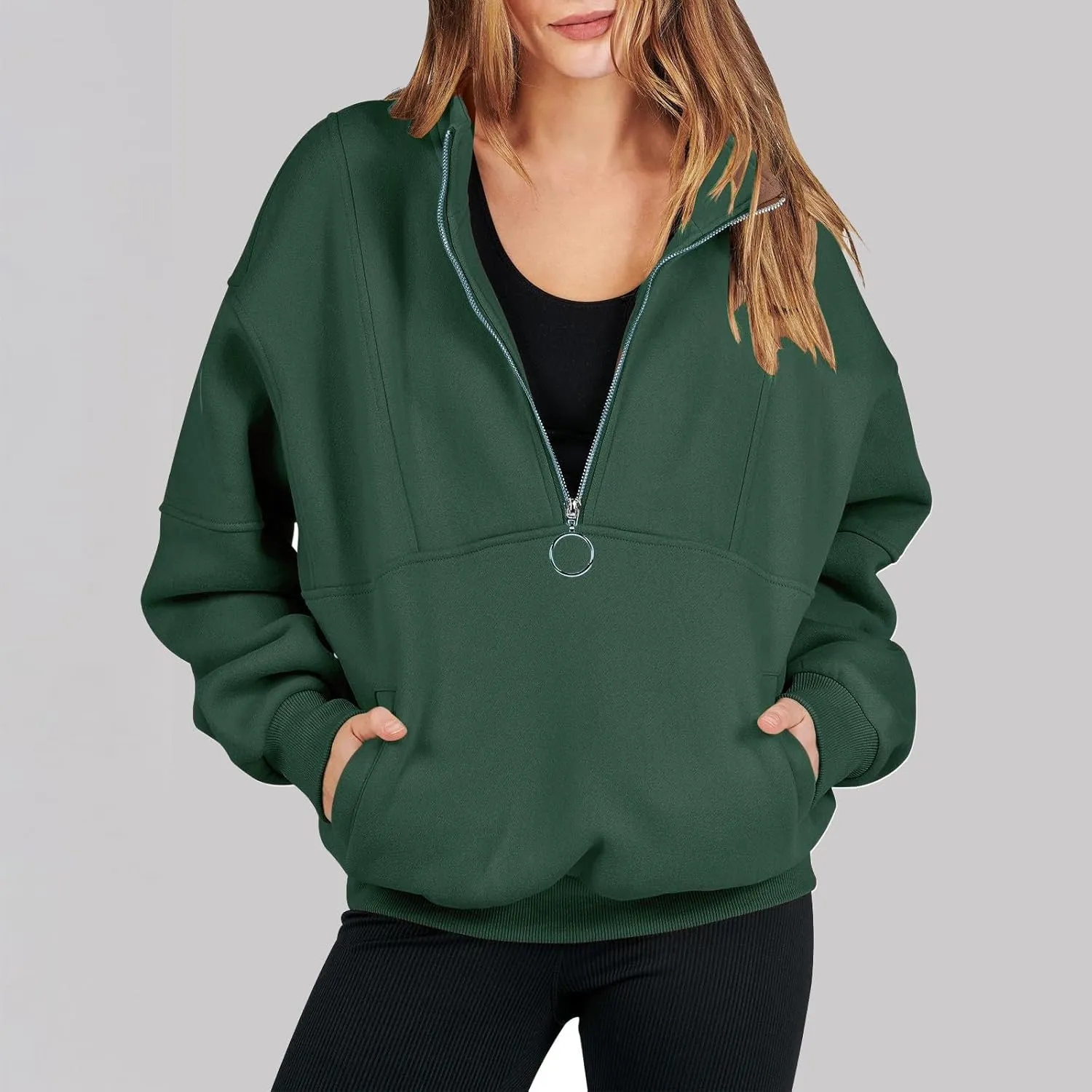 Ceboyel Women Quarter Zip Oversized Sweatshirt Long Sleeve Pullover Tops 1/4 Zip Hoodie Trendy Teen Girls Clothing 2023
