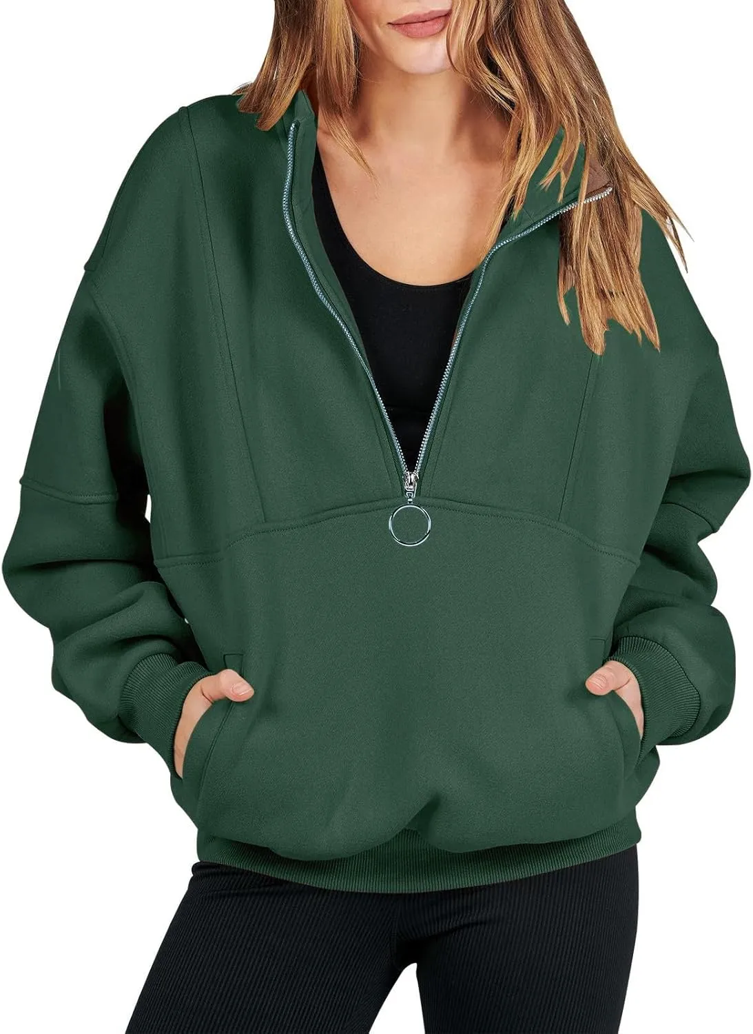 Ceboyel Women Quarter Zip Oversized Sweatshirt Long Sleeve Pullover Tops 1/4 Zip Hoodie Trendy Teen Girls Clothing 2023