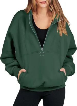 Ceboyel Women Quarter Zip Oversized Sweatshirt Long Sleeve Pullover Tops 1/4 Zip Hoodie Trendy Teen Girls Clothing 2023
