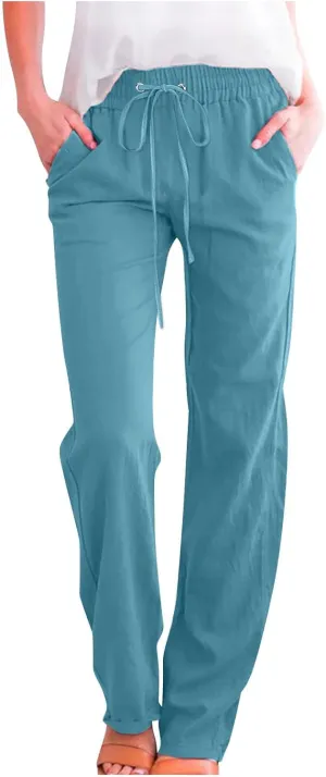 Ceboyel Women's Cotton Linen Pants Drawstring Causal Summer Pants Elastic Waist Trousers Trendy Baggy Laides Outfits 2023