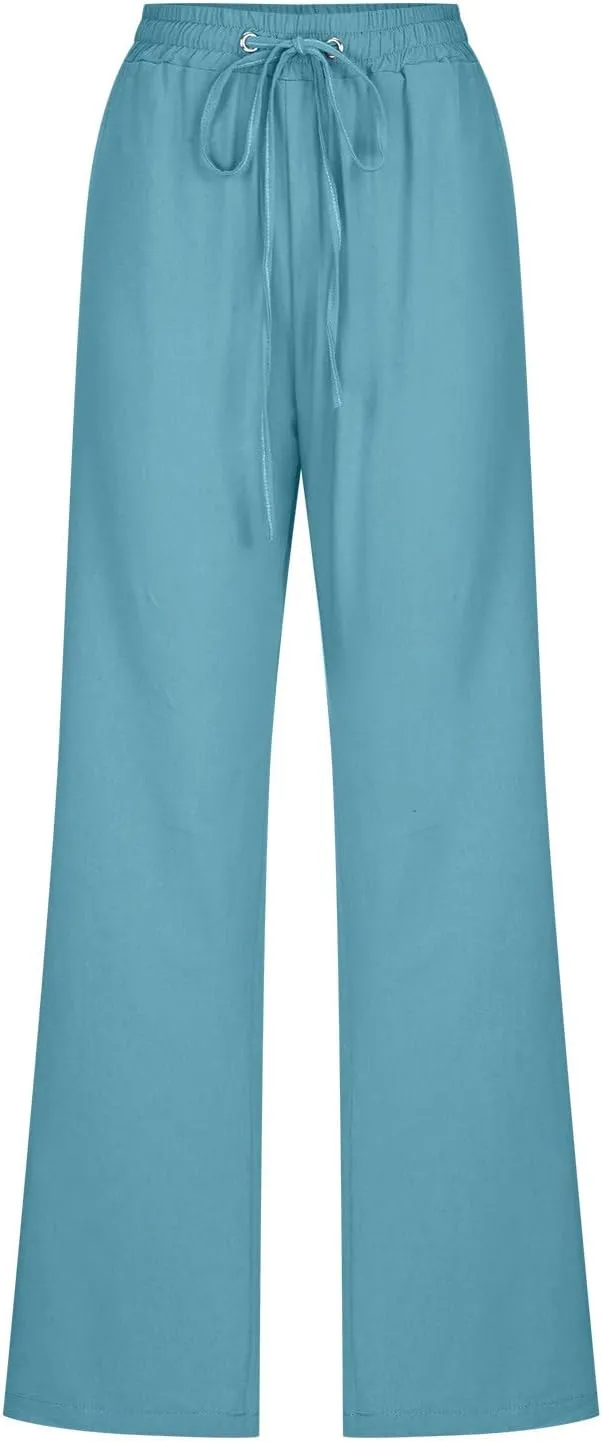Ceboyel Women's Cotton Linen Pants Drawstring Causal Summer Pants Elastic Waist Trousers Trendy Baggy Laides Outfits 2023