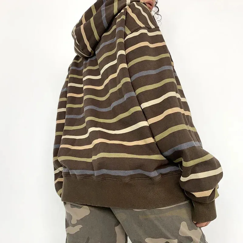 Chicmy- Harajuku Sweatshirts Women Casual Baggy Jackets Coats Autumn Zip Up Striped Hoodies wih Pockets Grunge Clothes Y2k