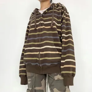 Chicmy- Harajuku Sweatshirts Women Casual Baggy Jackets Coats Autumn Zip Up Striped Hoodies wih Pockets Grunge Clothes Y2k