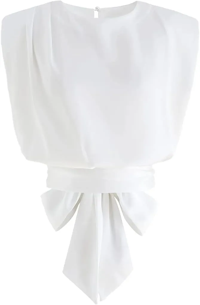 CHICWISH Women's White/Light Yellow/Sage/Pink/Pistachio Satin Tie Back Sleeveless Top