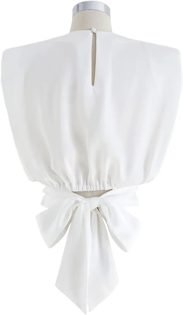 CHICWISH Women's White/Light Yellow/Sage/Pink/Pistachio Satin Tie Back Sleeveless Top