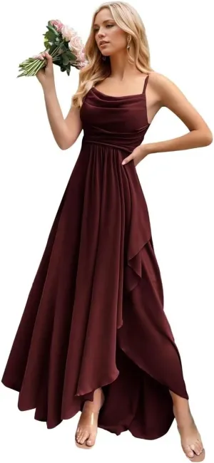 Chiffon Bridesmaid Dresses for Women Spaghetti Straps Long Ruched A Line Formal Evening Party Gowns with Slit