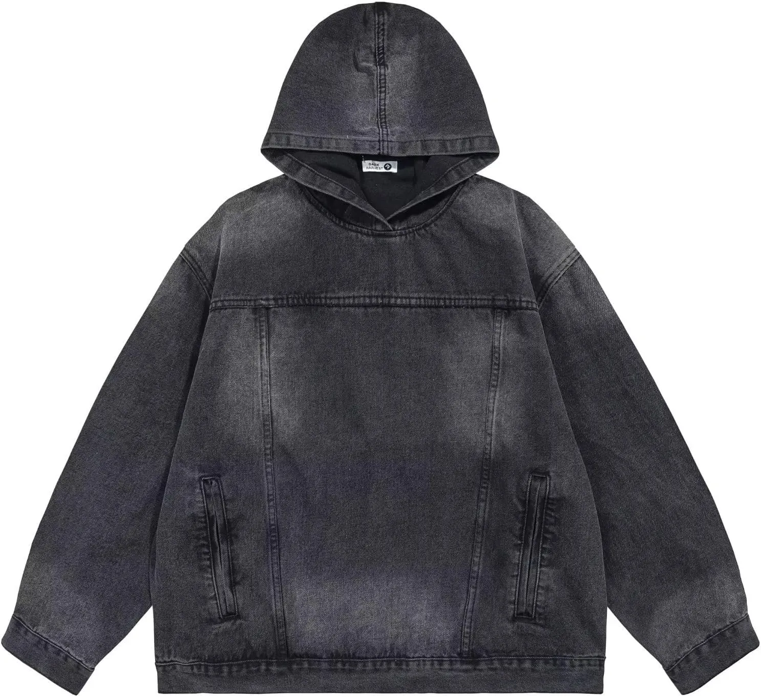 chouyatou Men's Casual Pullover Denim Jacket Vintage Distressed Jean Hoodie Jacket Oversized Sweatshirt Tops