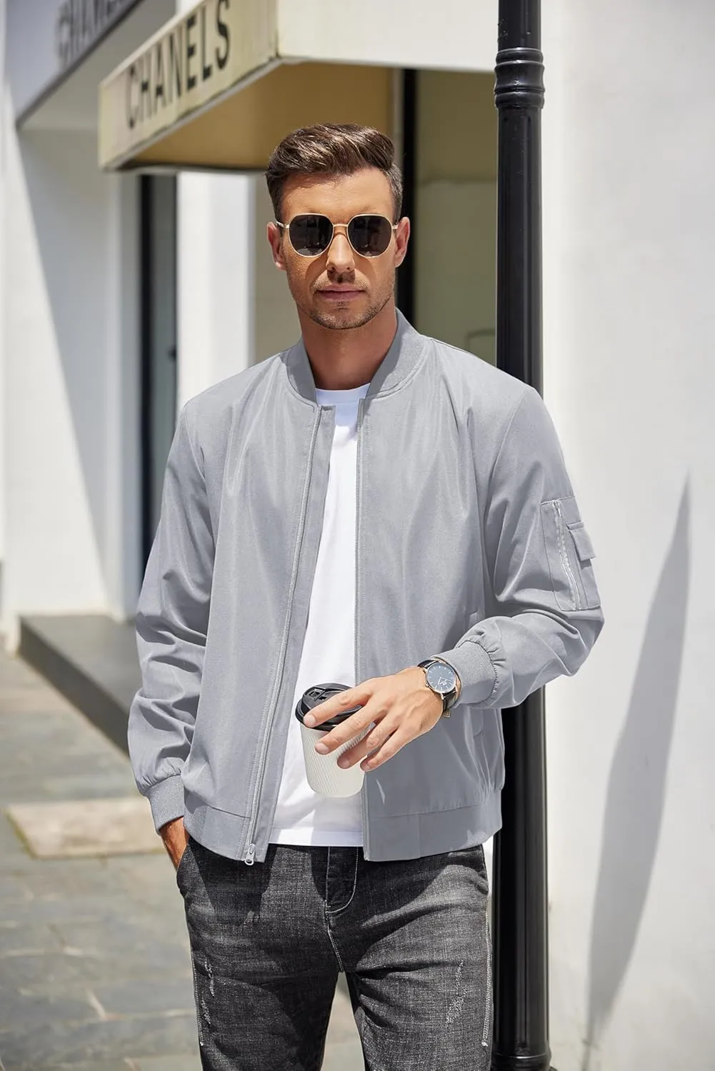 COOFANDY Men's Lightweight Bomber Jacket Casual Fashion Windbreaker Flight Zip Up Jackets Outdoor Coat