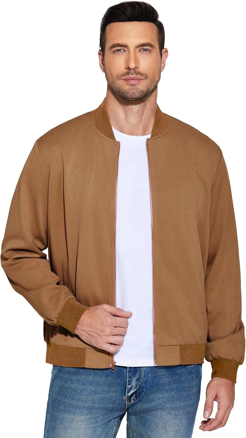 COOFANDY Men's Lightweight Bomber Jacket Casual Stylish Fall Jackets Full Zip Knit Jackets Varsity Textured Coat