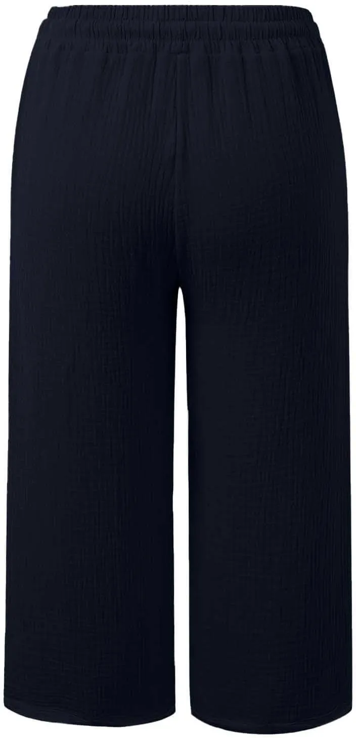 Cotton Linen Capri Pants for Women 2025 Summer Casual Plus Size Capris Wide Leg High Waisted Drawstring Crop Pants