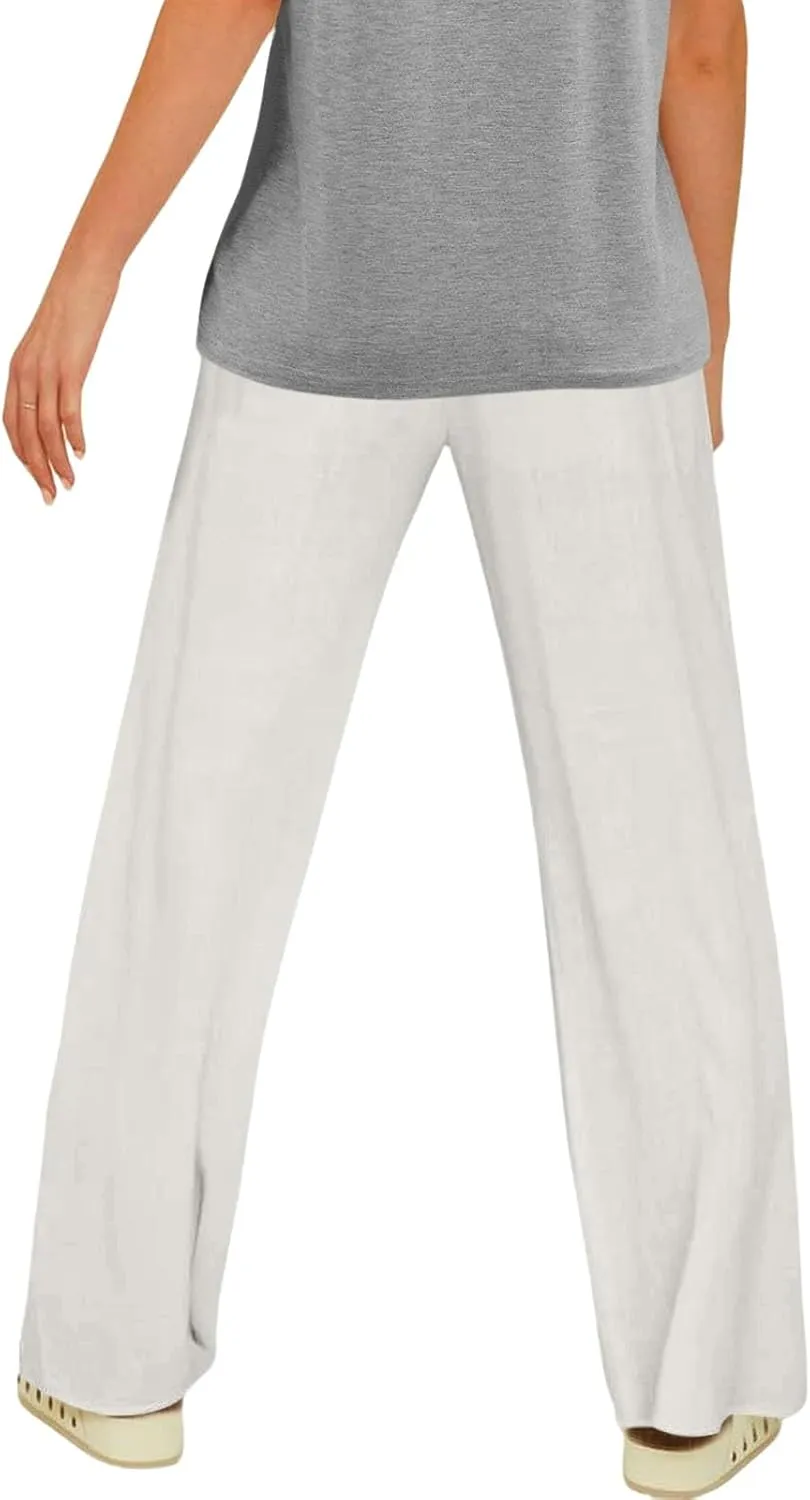 Cotton Linen Pants for Women Comfy Sweatpants Casual Loose Wide Leg Trousers with Pockets Summer Loose Beach Pants