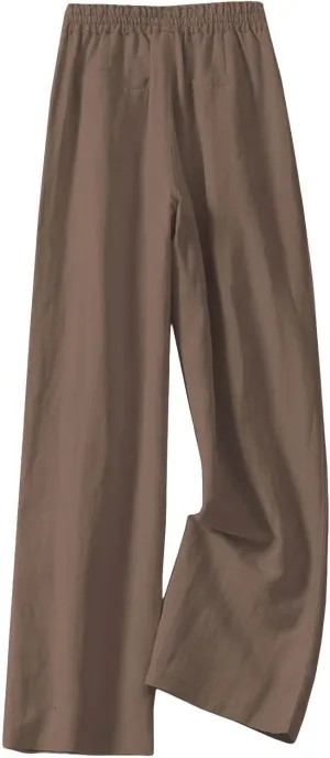 Cotton Linen Wide Leg Pants for Women Summer Casual Yoga Palazzo Pants High Waist Straight Leg Trousers with Pockets