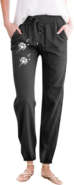 Cotton Pants for Women Palazzo Baggy Pants Cotton Boho Casual Gauze Long Pant Wide Leg Lounge Trousers with Pockets
