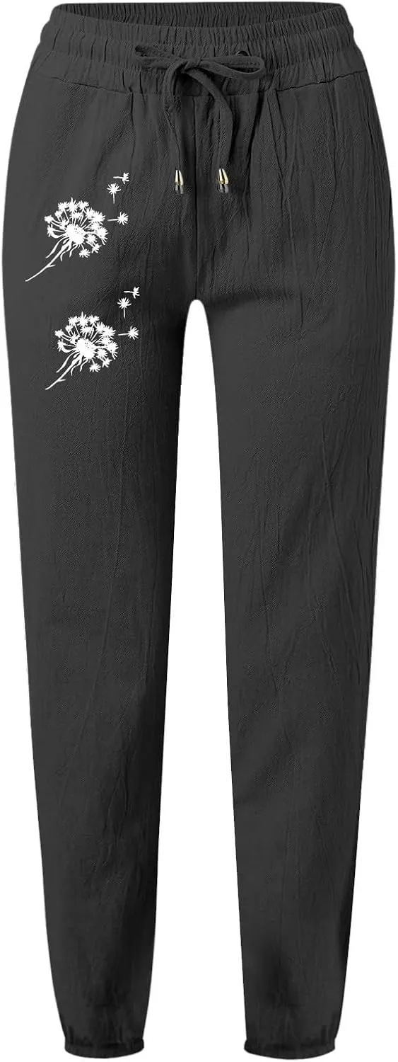 Cotton Pants for Women Palazzo Baggy Pants Cotton Boho Casual Gauze Long Pant Wide Leg Lounge Trousers with Pockets