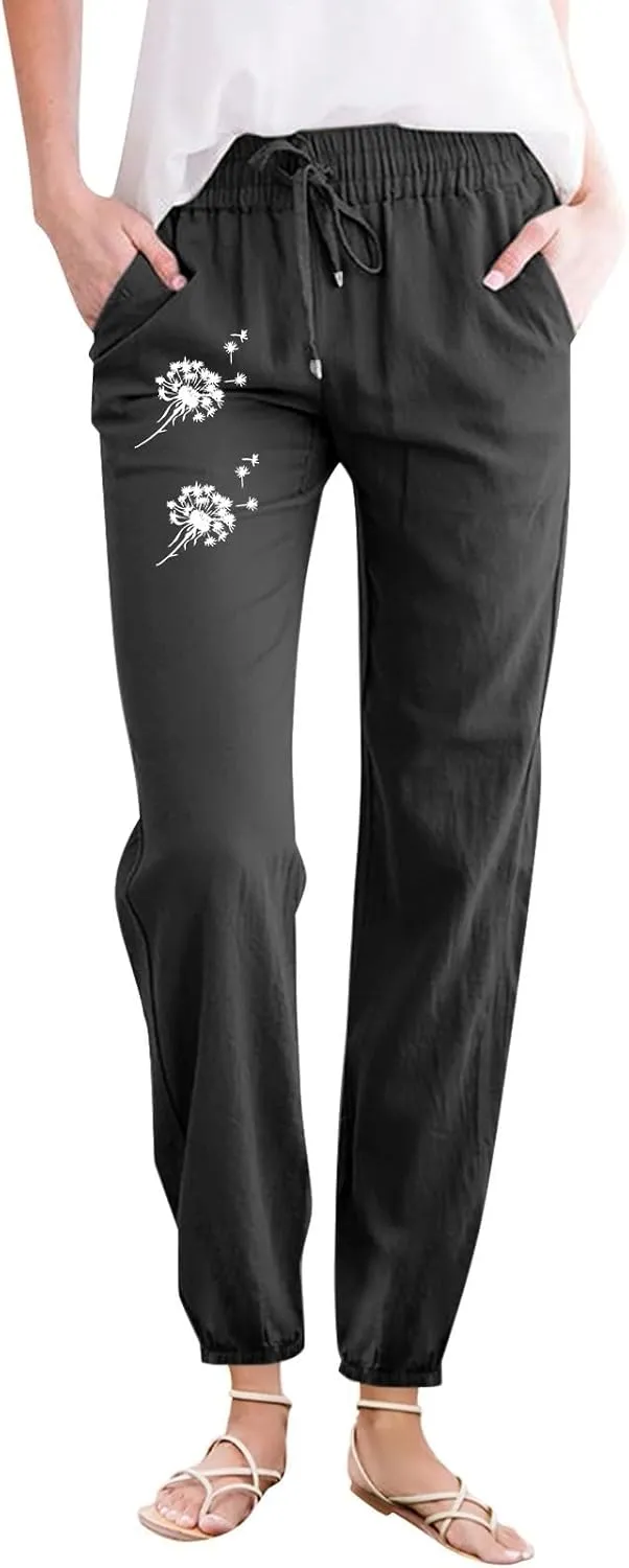 Cotton Pants for Women Palazzo Baggy Pants Cotton Boho Casual Gauze Long Pant Wide Leg Lounge Trousers with Pockets