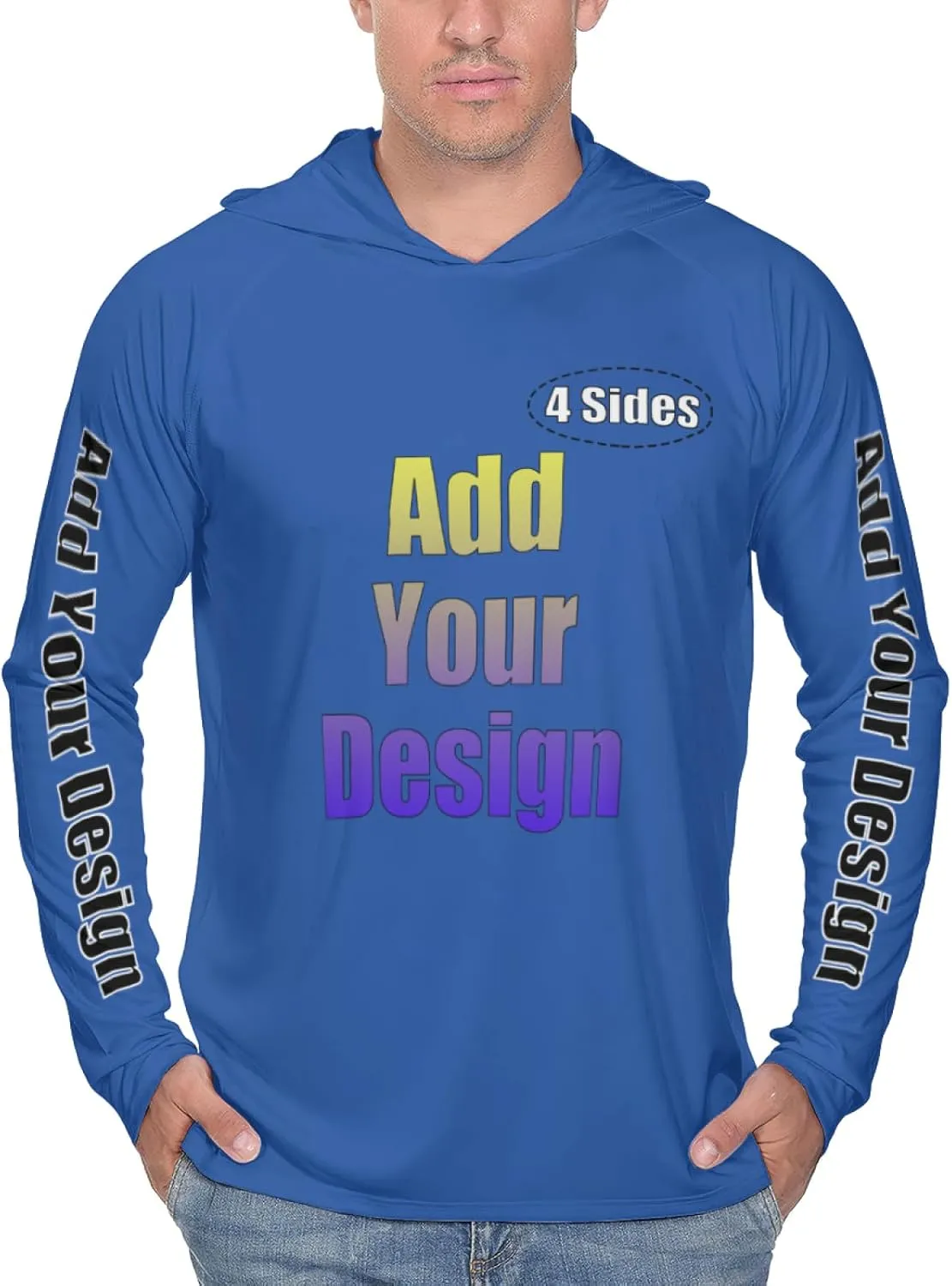 Custom Men's Sun Protection Hoodie - Personalized UPF 50  Outdoor Long Sleeve Shirt for Hiking, Fishing & Swimming