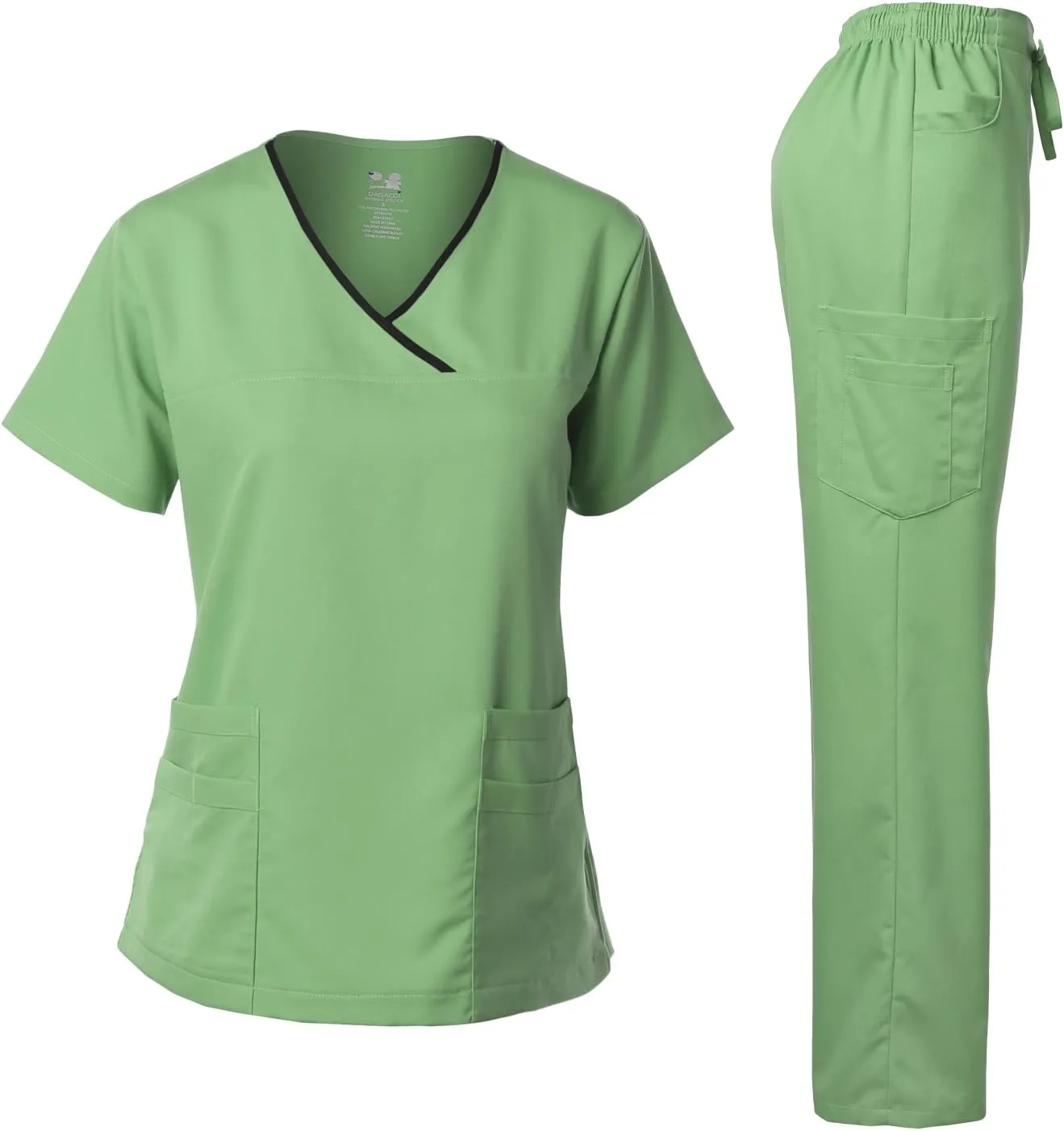 Dagacci Medical Uniform Women's Scrub Set Stretch Contrast Binding Top and Pants