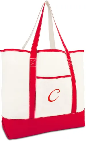 DALIX Monogram Bag Personalized Tote For Women Open Top Red Initial A-Z
