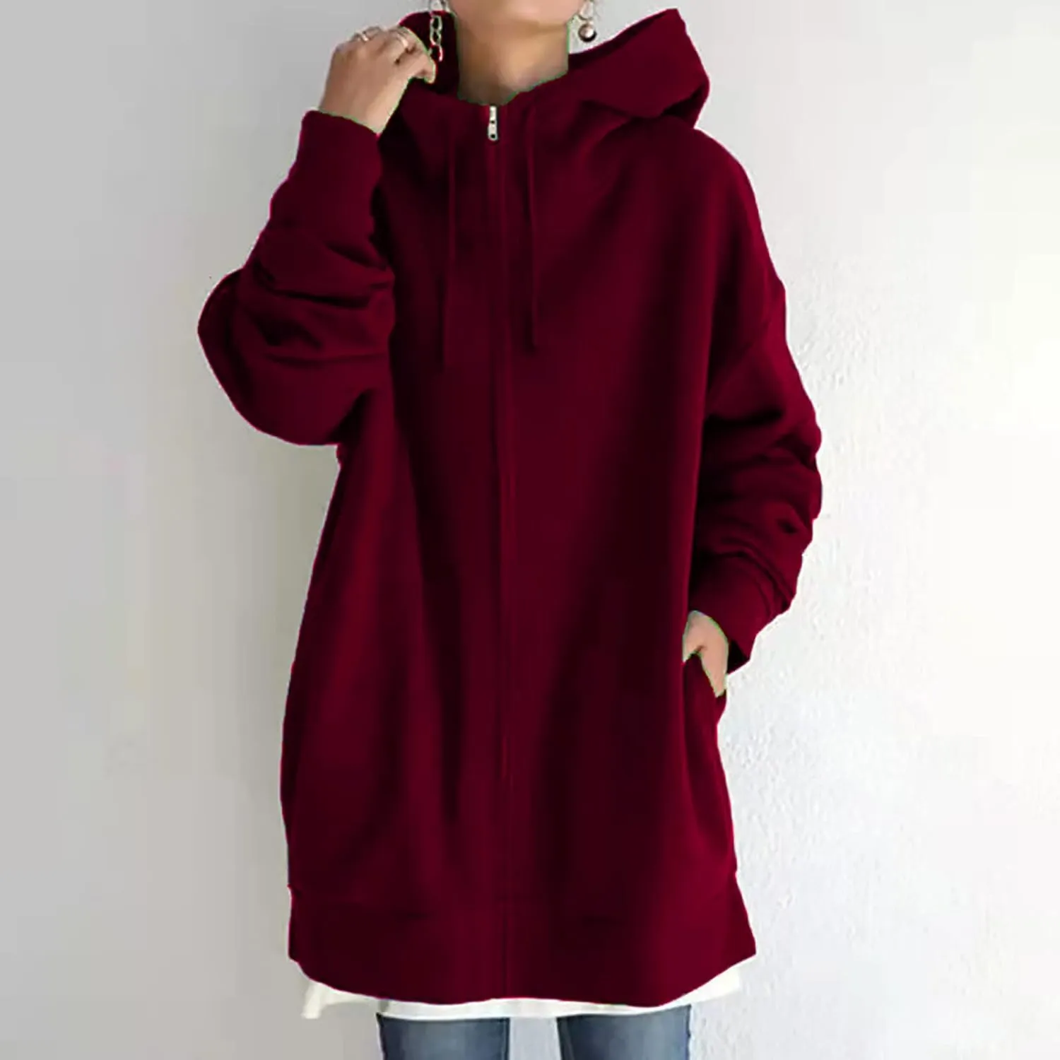 DASAYO Womens Long Oversized Hoodies Plus Size Pullover Hooded Hem Top Sweater Sweatshirts Winter Ouffits with Slit Pockets