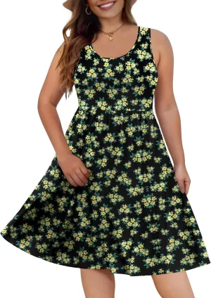 DB MOON Womens Sleeveless Dresses with Pockets Summer Casual Knee Length Sundress